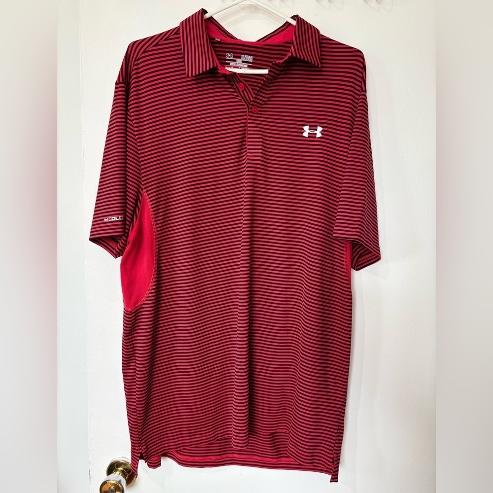 Under Armour Red Striped Polo Shirt - Size XL